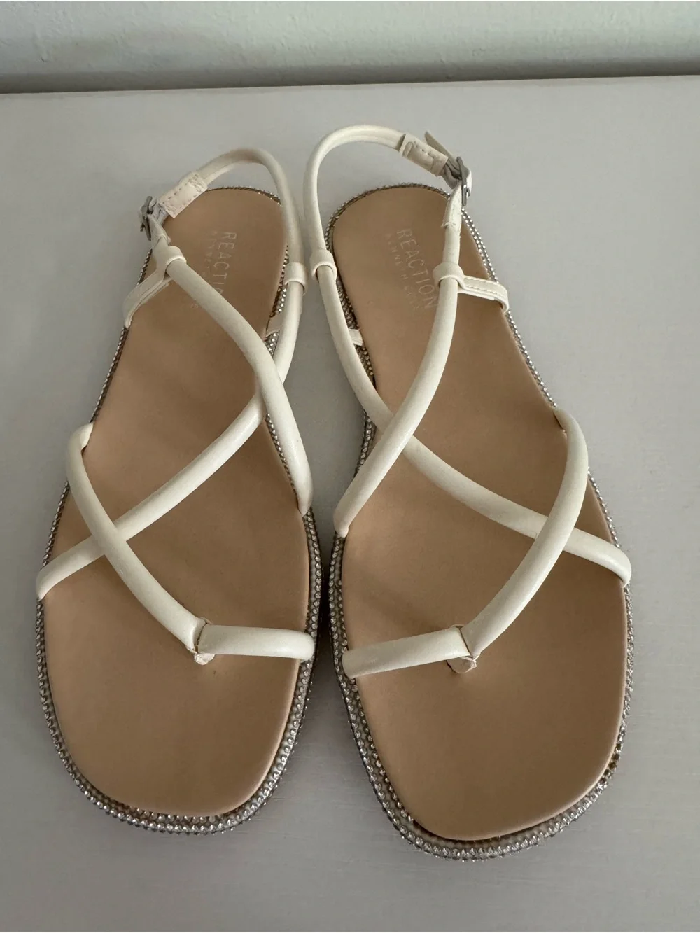 Kenneth Cole Reaction Ivory Strappy Rhinestone-Trim Sandals